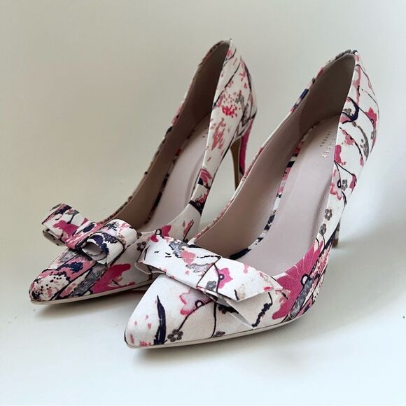 Ted Baker London Zafip Bow Pointed Toe Pump in Natural / Pink EU 37.5 MSRP $195 - Picture 1 of 6
